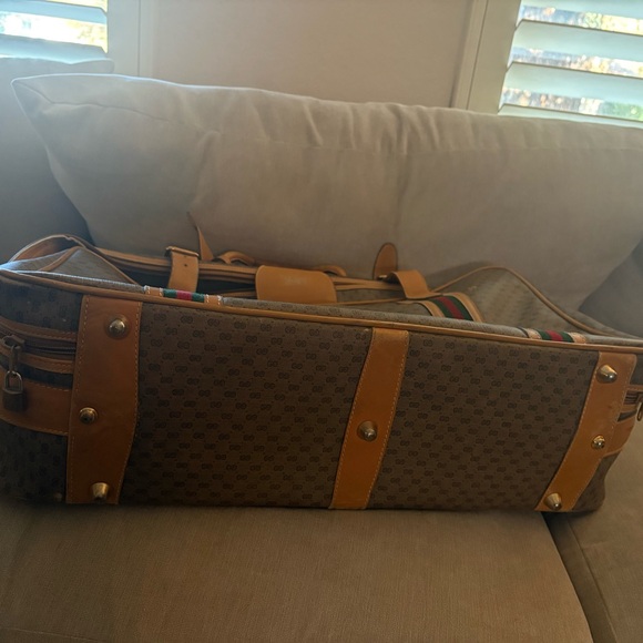 Gucci Vintage Authentic Coated Canvas Travel LuggageSherry Line Stripes 1980’s - Picture 11 of 17